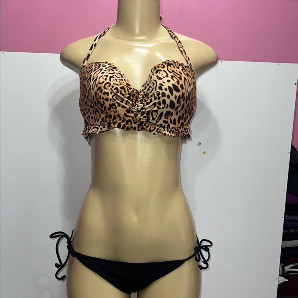 Victoria's Secret Brown and Black Leopard Bikini zs top‎ 38B. Bikini L